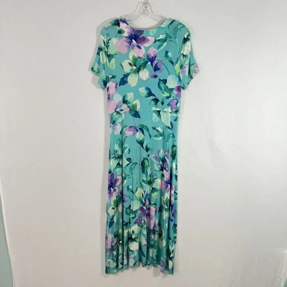 Soft Surroundings Floral Jersey Maxi Dress Womens M Blue Short Sleeve V Neck - Picture 5 of 10